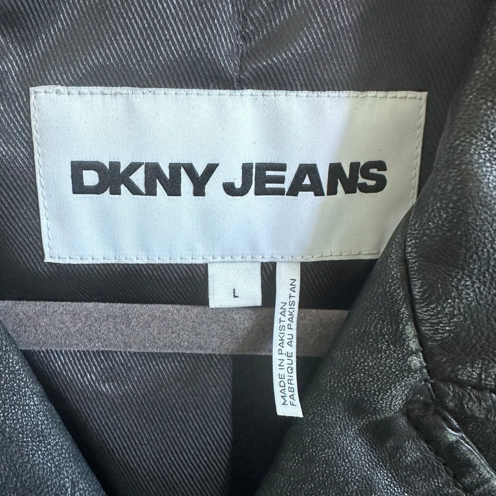DKNY Jeans Charcoal Leather Moto Jacket - Picture 9 of 16